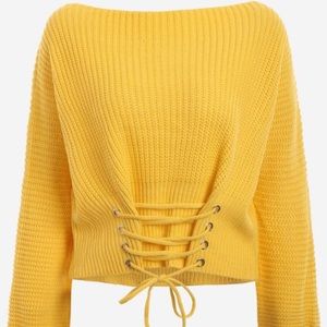 Zaful Yellow Boat Neck Lace Down Sweater